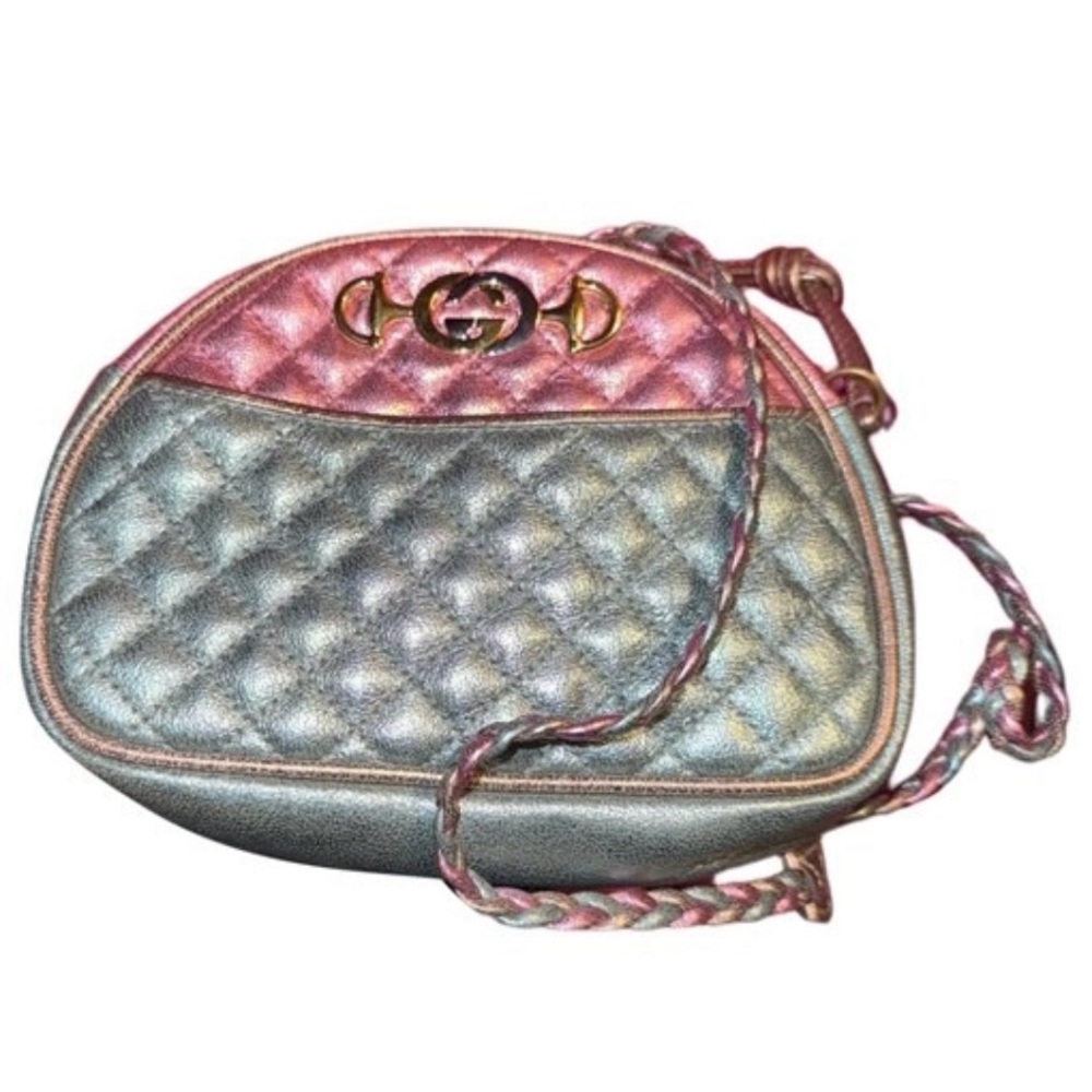 Gucci Pink and Green Quilted Camera Bag with Crossbody Strap